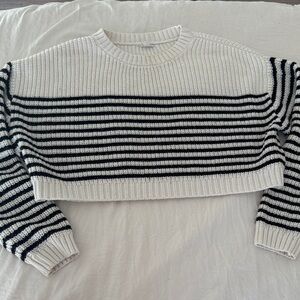 Garage Black and White Striped Crew Neck Sweater